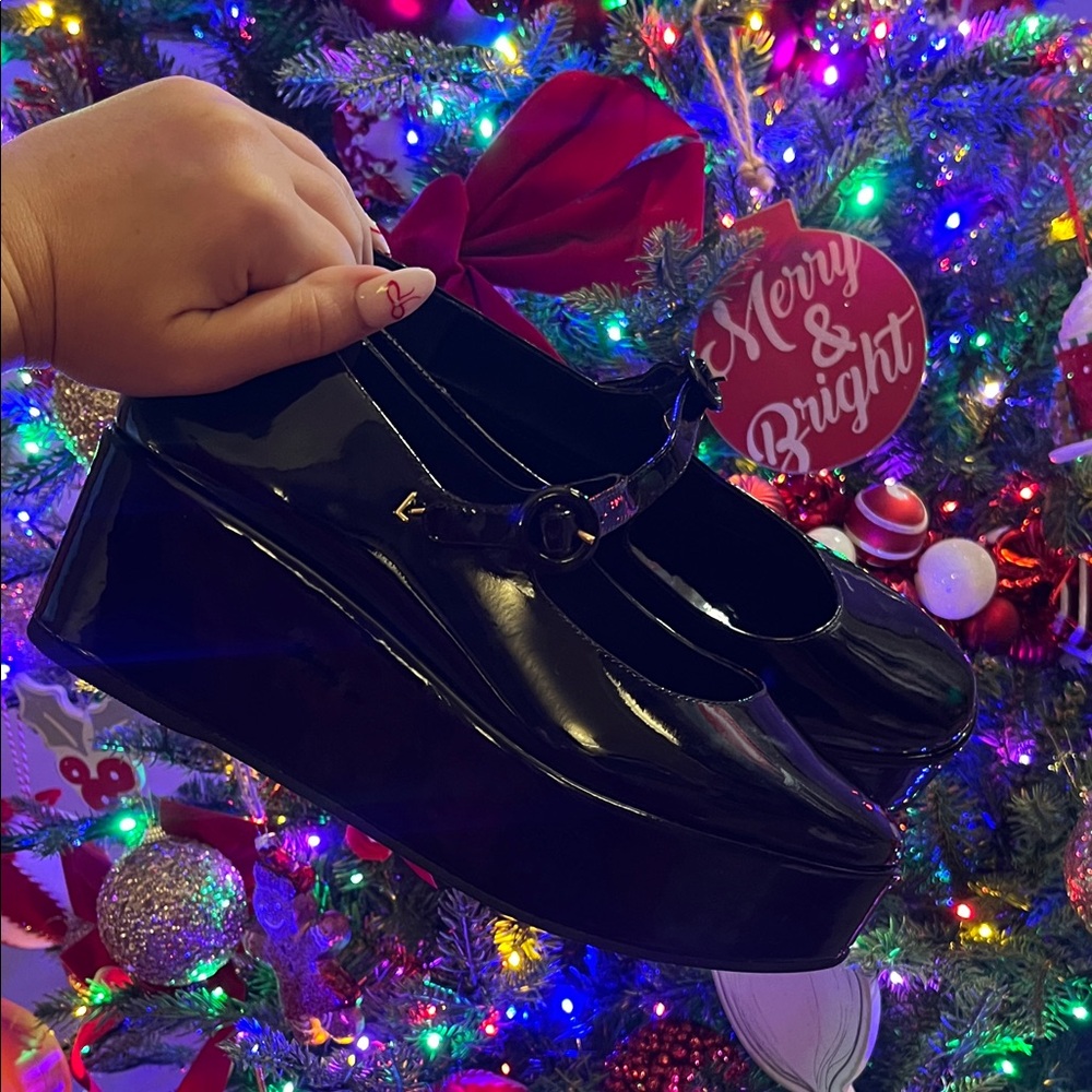 Black Patent Platform Wedge Heel Mary Jane Larroude Blair Flatform